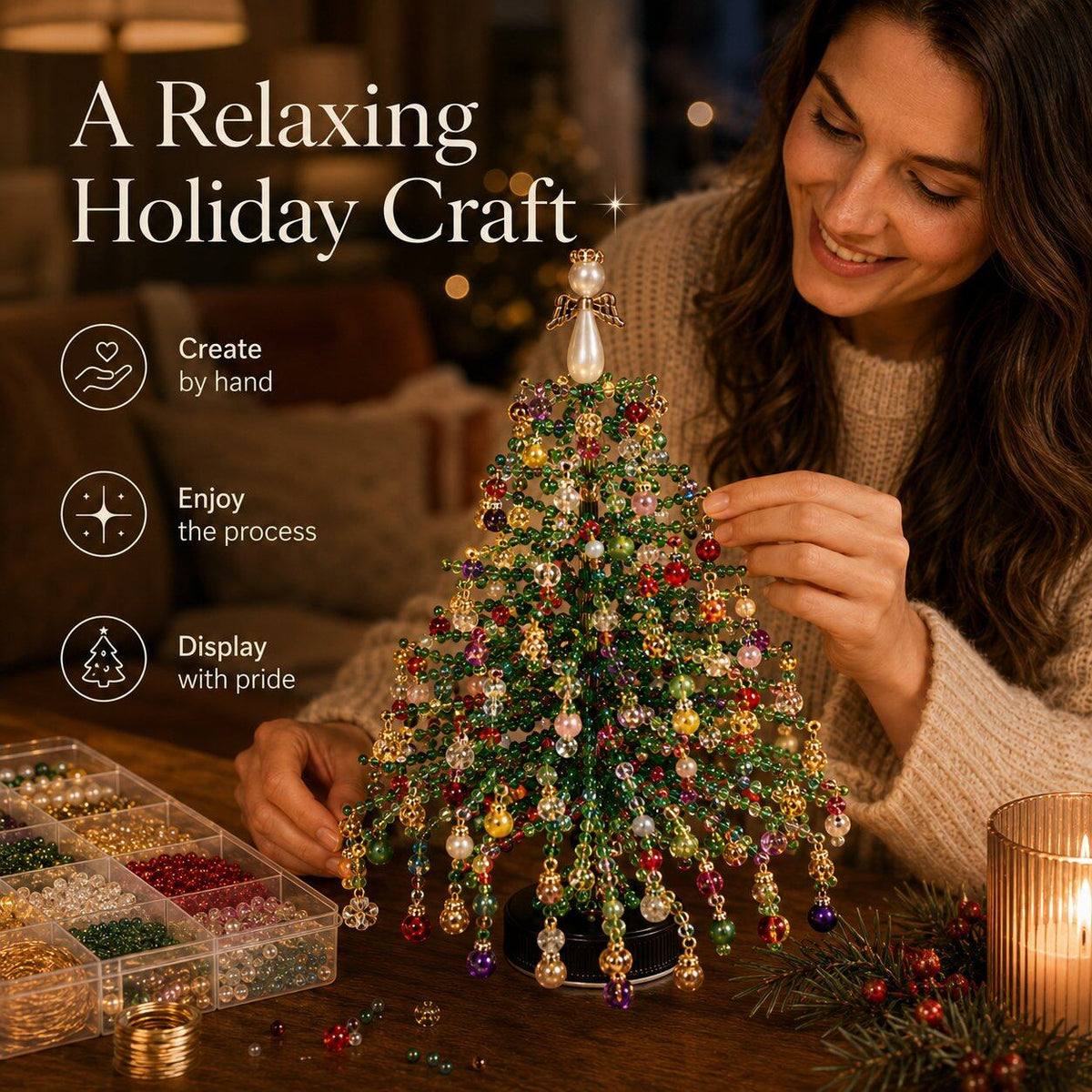 🎅 DIY Beaded Christmas Tree Kit – 🎄Create Your Own Sparkling Holiday Decoration