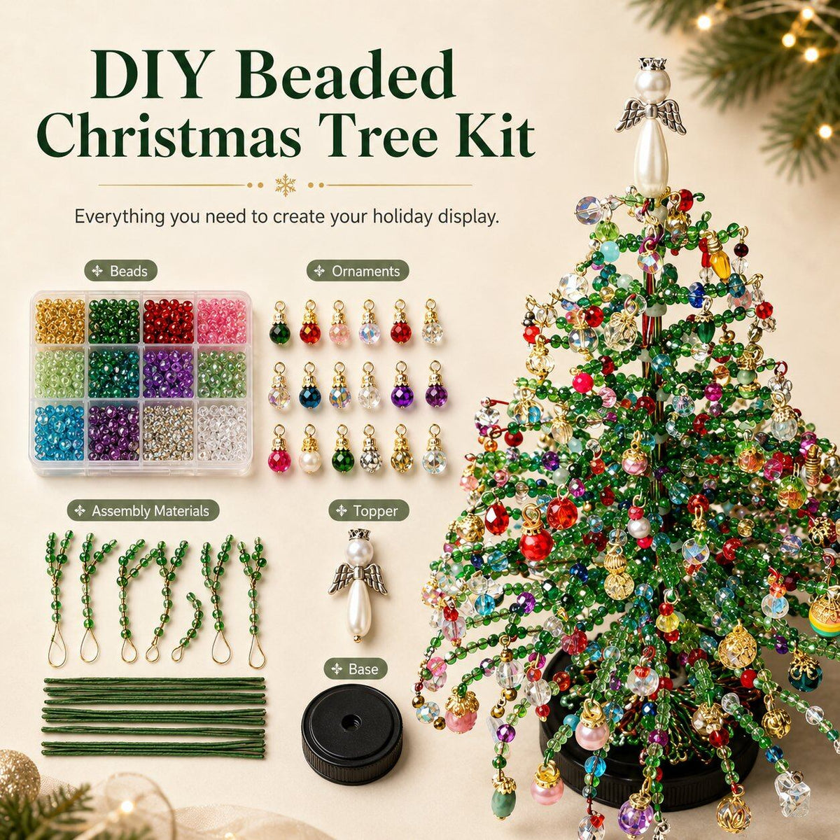 🎅 DIY Beaded Christmas Tree Kit – 🎄Create Your Own Sparkling Holiday Decoration