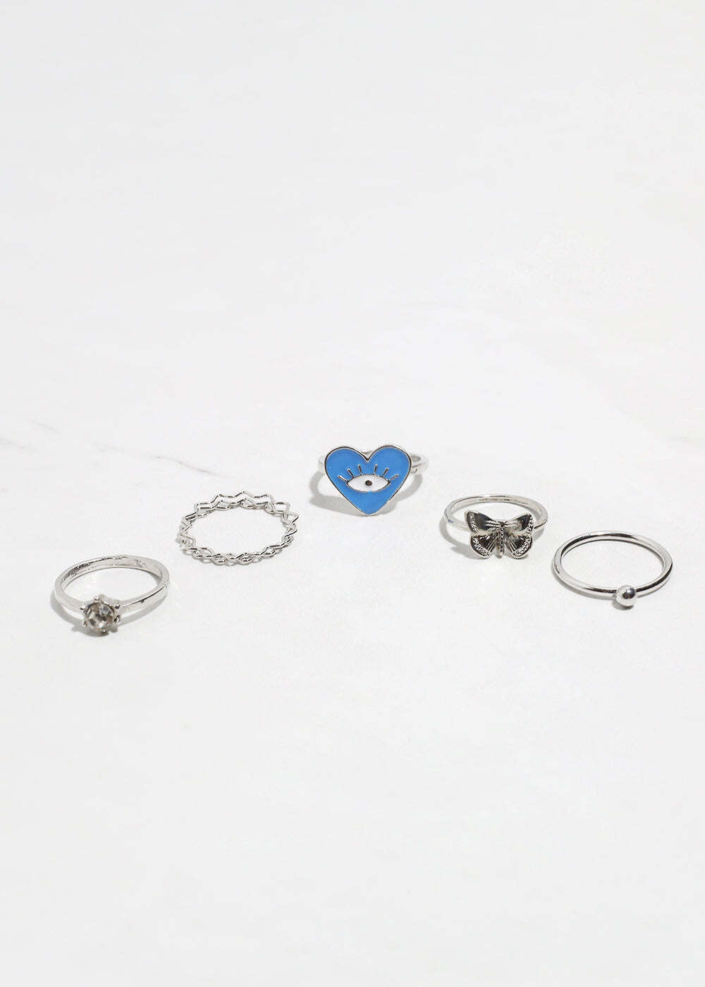 5-Piece Heart + Evil Eye Ring Set