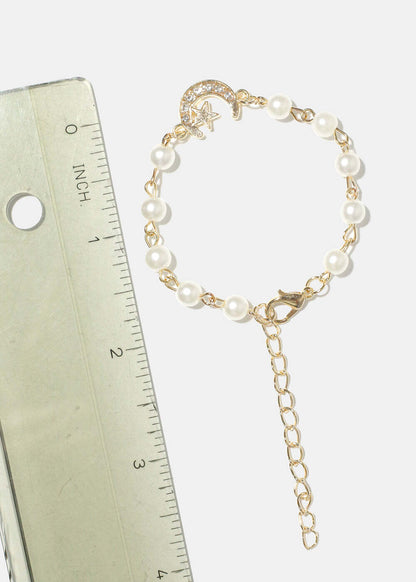 Pearl Bracelet with Crescent Moon and Star