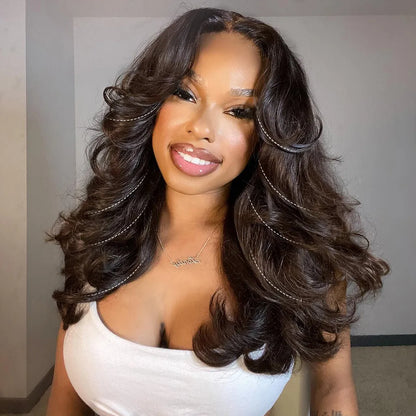 🎅🎄Layered Cut Glueless Loose Body Wave 6×5 HD Lace Wig Pre-Everything Human Hair Wigs