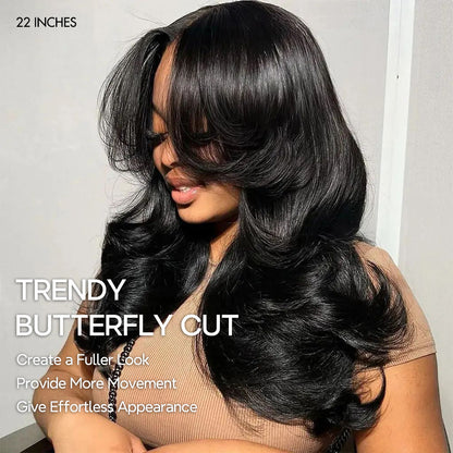 🎅🎄Layered Cut Glueless Loose Body Wave 6×5 HD Lace Wig Pre-Everything Human Hair Wigs