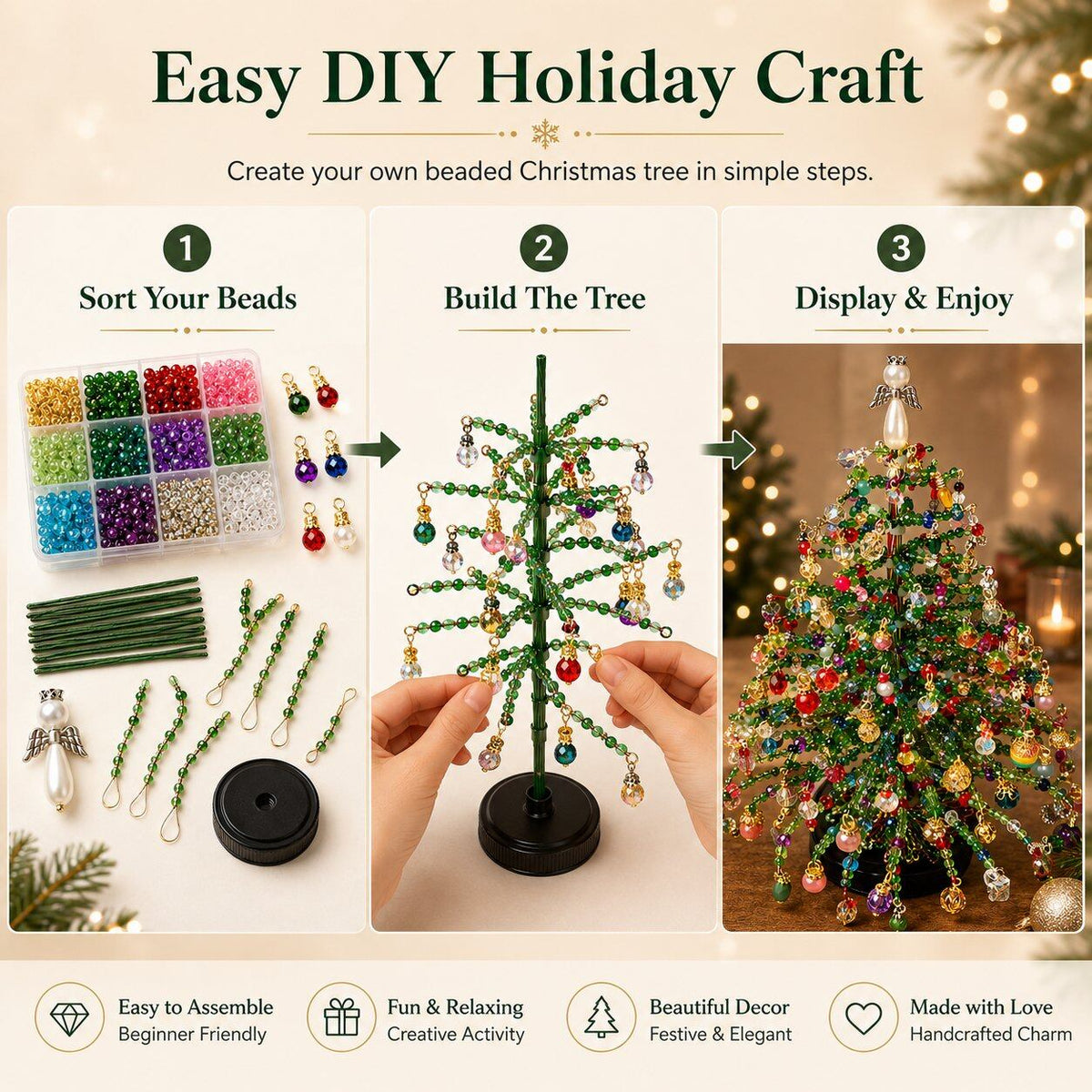 🎅 DIY Beaded Christmas Tree Kit – 🎄Create Your Own Sparkling Holiday Decoration