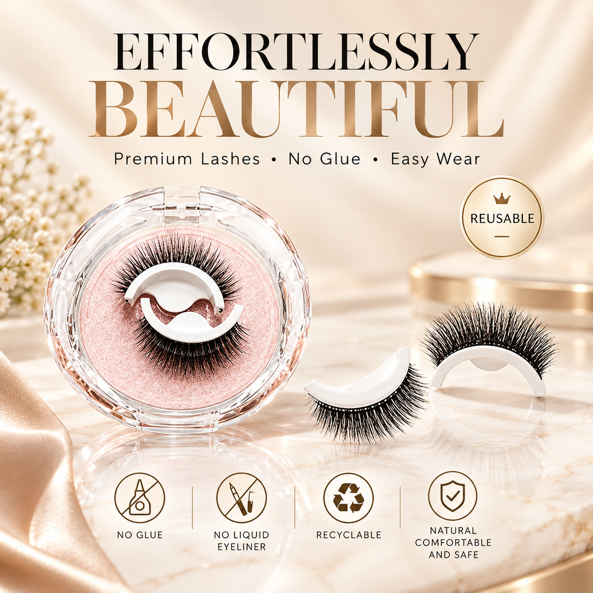 🌺Glue-Free Self-Adhesive Lashes – 3-Second, Natural & Reusable